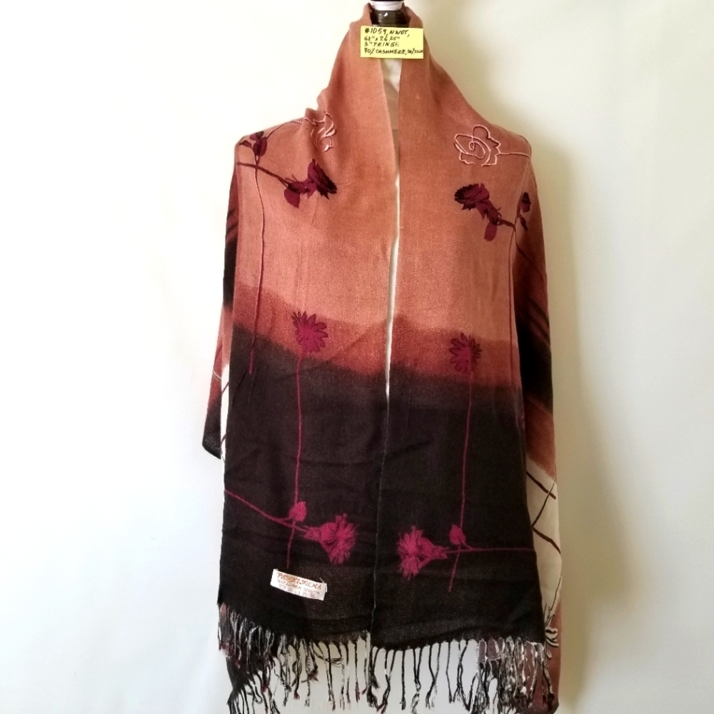 #1059 Cashmere Silk Beige Brown Pashmina Shawl